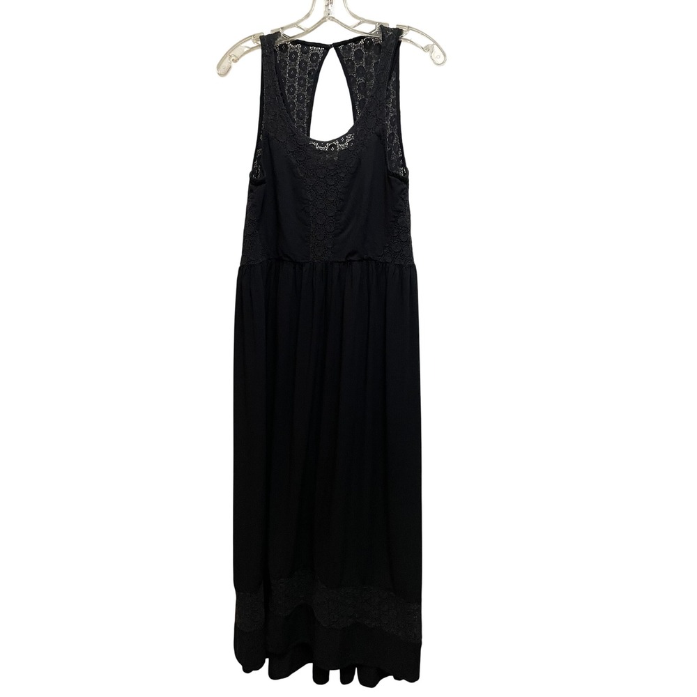 Lilka Anthropologie Black Lace Crochet Midi Dress Sleeveless Keyhole Back Small